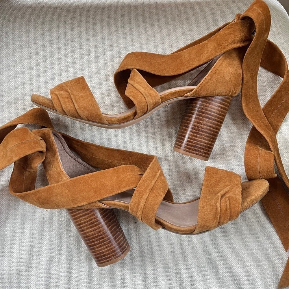 REVOLVE x RAYE Mia Cognac Suede Ankle Wrap Sandal Sz 10 - Picture 5 of 12